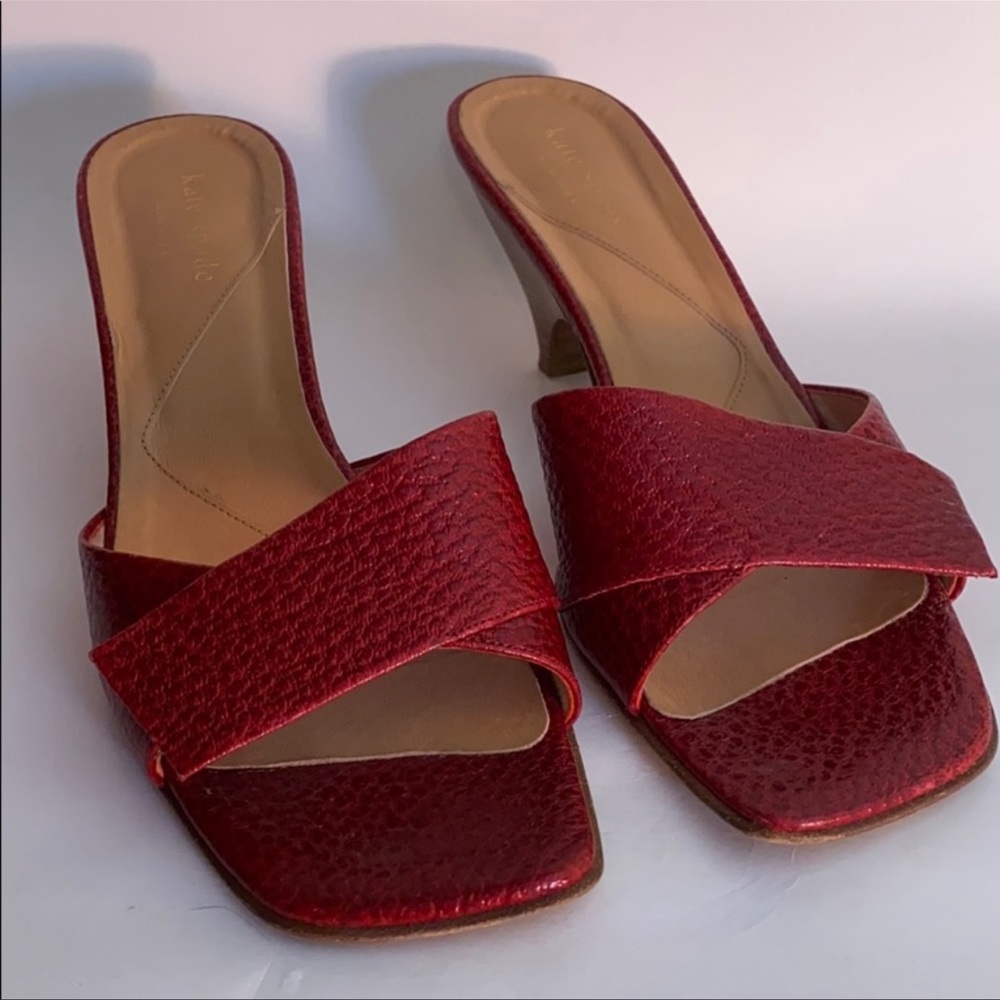 Kate Spade Red Kitten Heel Crossover Sandal sz 7.5